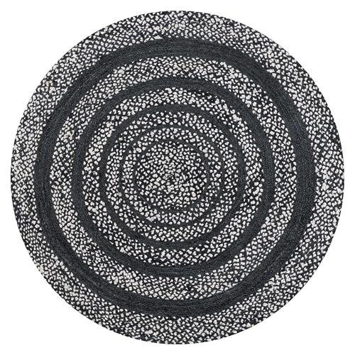 JONATHAN Y Abyss Braided Jute Black/White 4' Round Indoor Area Rug, Bohemian, Classic, Coastal, Easy-Cleaning for Living Room, Bedroom, Kitchen, Pet Friendly, Non-Shedding (RNF117C-4R) - color: Black, size: 4' (Round)