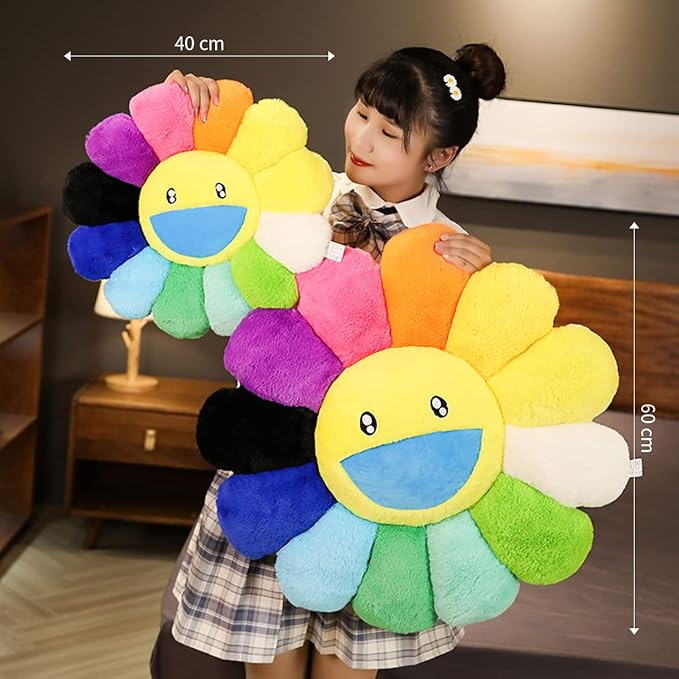 FIONOUT Flower Pillow, Flower Shaped Throw Pillow, Flower Face Floor Cushions Floor Pillow, Colorful Sunflower Plush Pillow, Cute Room Decor Decorative Pillows for Sofa Bedroom Car (40cm/15.7in)