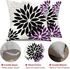 DFXSZ Black Purple Flower Pillow Covers 20x20 Inch Set of 2 Outdoor Throw Pillows Outdoor Waterproof Decor for Living Room Sofa Patio Funiture Garden Floral Polyester Pillow Covers 002Q20