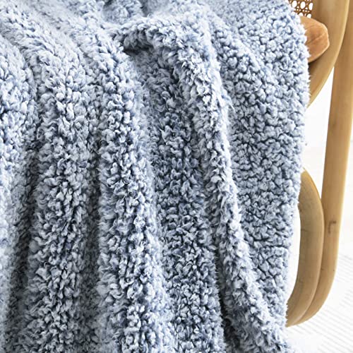 Ultra Soft Fleece Sherpa Blanket King Size,Lightweight Cozy Boho Bed Blanket with Decorative Tassel, Pattern Reversible, 2 Tones Ombre Blue,104”x90” - color: Blue With Tassel, size: King-104" x 90"