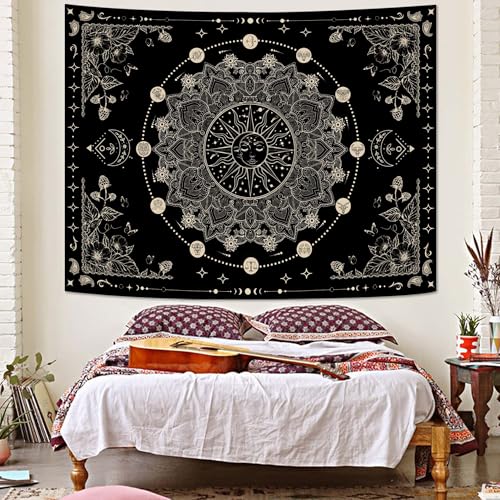 Lunerfex Sun and Moon Mandala Tapestry Boho Tapestry for Bedroom Black and White Tapestries Wall Hanging Living Room Wall Art and Home Decor 60x80 - color: Black and White, size: 80"L x 60"W