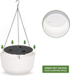 Dexceder 11.2 Inch Self Watering Hanging Planters Indoor Outdoor, Thickened Hanging Basket Flower Plant Pot (2 Pack, White)
