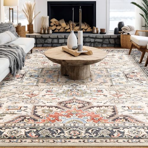 9x13 Area Rugs for Living Room - Large Carpet Ultra Thin Soft Washable Oriental Vintage Floral Distressed Rug Big Indoor Carpets for Bedroom Nursery Dorm Home Decor Aesthetic - Multi Color - color: Multi Color, size: 9' x 13' (Rectangular)