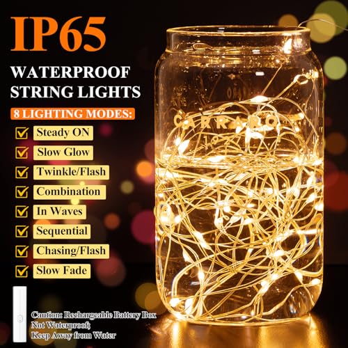 Lakumu 16FT(5M) Orange Fairy Lights, Rechargeable Battery Operated Mini LED String Lights with Timer, 8 Modes Waterproof Twinkle Lights for Bedroom Christmas Wedding Vine Centerpiece Table Decor - color: Orange, size: 16FT