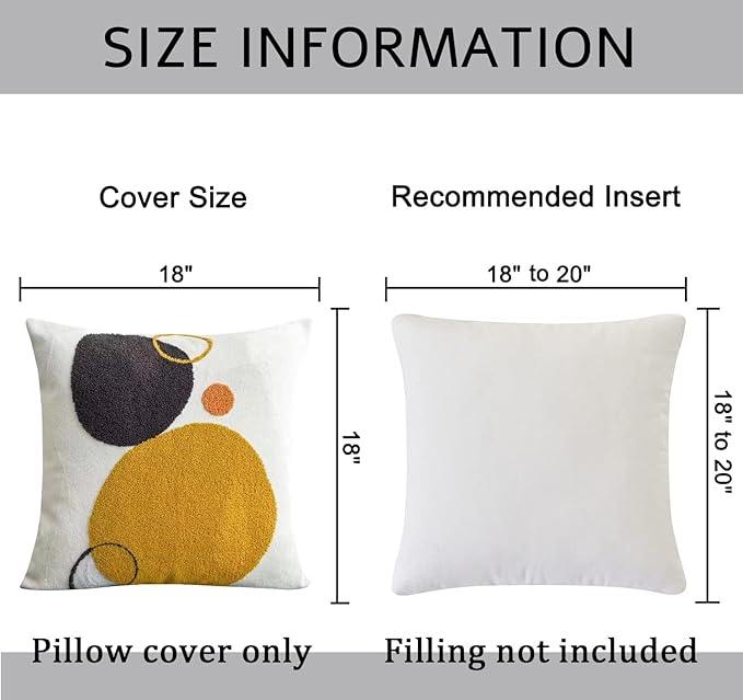 Boho Geo Decorative Throw Pillow Cover, Decorative Colored Pillowcase for Couch Sofa Bed Stylish Decor, Simple Cotton Textured Cushion Sham, Square 18 inches, 1PC(Yellow Mustard Orange)