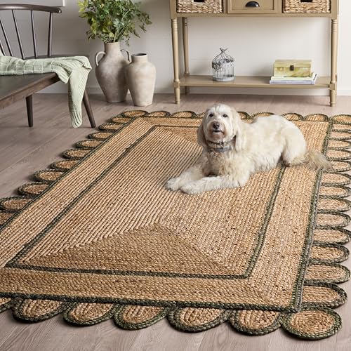 SAFAVIEH Area Rug 5x8 - Natural Fiber Collection - Natural & Olive, Handmade Jute, Ideal for Living Room, Bedroom, Dining Space (NFB125X) - color: Natural/Olive, size: 5' x 8' (Rectangular)