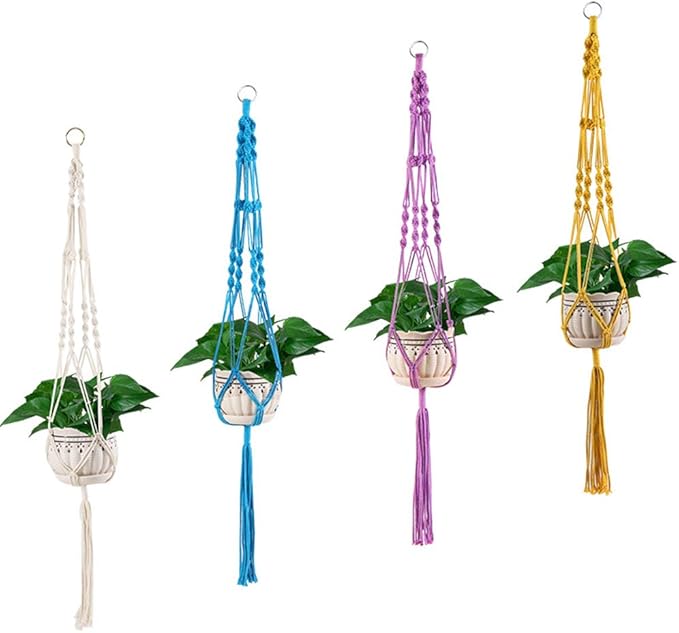 Vpang 2 Pack Colorful Cotton Macrame Plant Hanger, Outdoor Indoor Hanging Planter Basket Flower Pot Holder Boho Home Decor 40 Inch (Green)