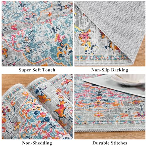Pauwer Boho Hallway Runner Rug 2x5 Washable Entryway Area Rugs Non Slip Farmhouse Vintage Floor Mat Carpet Runner for Hallways Laundry Room Kitchen Bathroom Bedroom - color: Grey Multi, size: 2' x 5' (Runner)