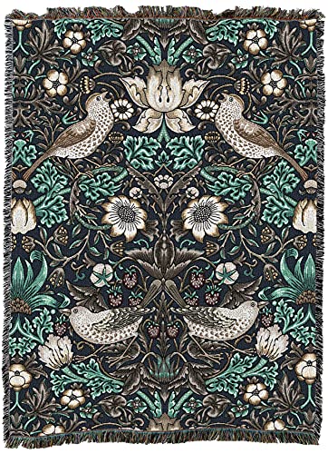 Pure Country Weavers William Morris Strawberry Thief Slate Blanket - Arts & Crafts - Gift Tapestry Throw Woven from Cotton - Made in the USA (72x54) - color: Slate, size: Large