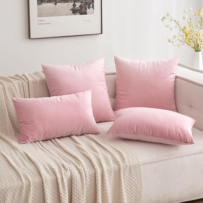 MIULEE Velvet Throw Pillow Covers 20x20 Inch, Pack of 2 - Bright Pink, Soft Solid Decorative Pillow Covers Cushion Cases Modern Luxury Valentines Home Decor for Spring Couch Sofa Bedroom Livingroom