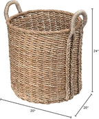 KOUBOO Seagrass Storage Basket, Blanket, Basket for Pillows Storage, Decorative Basket, Wicker Toy Organizer, Bedroom & Living Room Storage, Home Decor Essentials, Brown