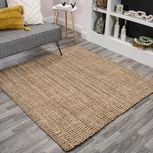 JONATHAN Y Pata Hand Woven Chunky Jute Natural 6x6 Square Indoor Area Rug, Bohemian, Rustic, Cottage, Easy-Cleaning for Living Room, Bedroom, Kitchen, Non-Shedding (NRF102A-6SQ) - color: Natural, size: 6' x 6' (Square)