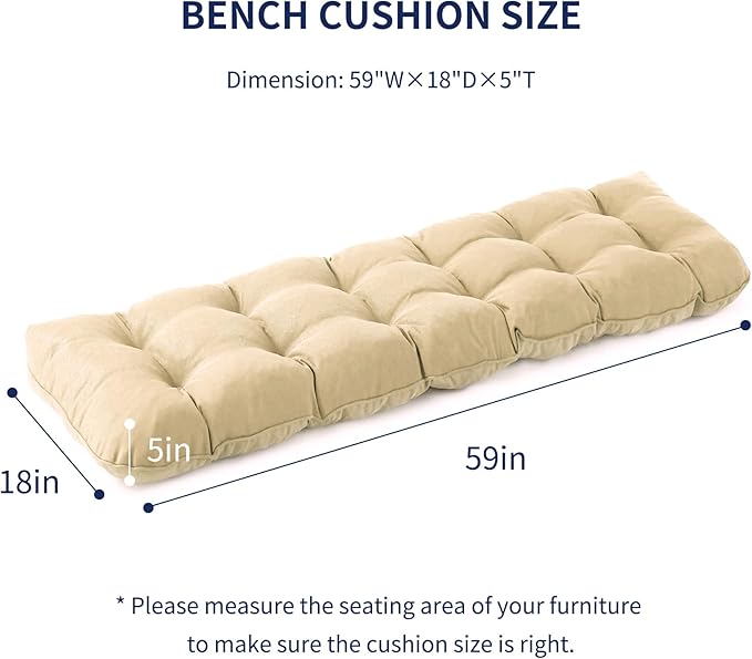Outdoor Bench Cushion, 59x18x5 Inch, Waterproof Bench Cushion for Outdoor/Indoor Furniture, Tufted Patio Bench Seat Cushion, Fade Resistant Outdoor Cushions for Porch Swing Couch, Beige