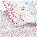 Cozy Line Home Fashions Floral Striped Floral Print Pattern Reversible 100% Cotton Quilted Throw Blanket 60" x 50" Machine Washable and Dryable (Wild Rose) - color: Wild Rose Floral