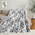 Floral Throw Blanket, Botanical Floral Blanket, Soft, Flannel, Warm, Boho Floral Bed Blanket All Season Flower Throw Blanket for Couch Bedroom Living Room, Black 50X70 Inch