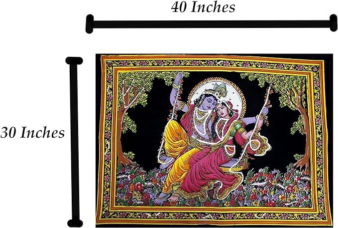 Rastogi Handicrafts Cotton Wall Hanging Indian Radha Krishna 40" X 30" Poster Size (RK JHULA-G) - color: RK JHULA-G
