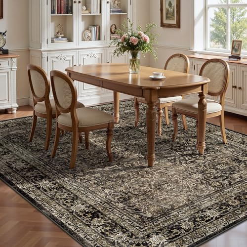 8x10 Area Rugs for Living Room - Washable Vintage Retro Large Rug, Soft Ultra Thin Non Slip Low Pile Traditional Distressed Boho Carpet for Bedroom Dining Room Home Office, Brown - color: C-vintage Brown, size: 8x10