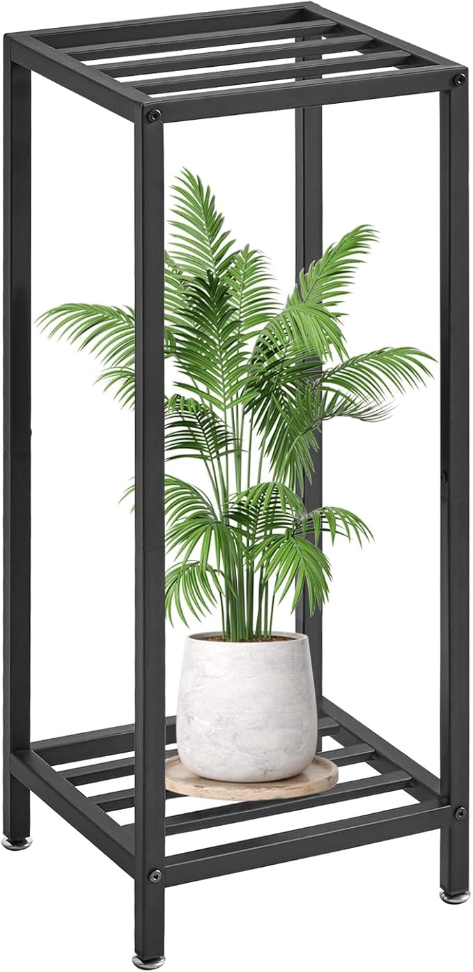 IBUYKE 30 Inch Tall Plant Stand Indoor, 2 Tier Metal Corner Plant Stand, Modern Square Plant Shelf Flower Stand for Living Room Patio Balcony Garden, Black TMJ070B