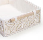 ZOOFOX Set of 3 Macrame Storage Basket, Handmade Woven Boho Basket with Cloth Liner and Wooden Handles, Decorative Toilet Tank Shelf Cabinet Organizer for Bedroom Living Room Nursery