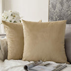 MIULEE Velvet Throw Pillow Covers 22x22 Inch, Pack of 2 - Khaki, Soft Solid Decorative Pillow Covers Cushion Cases Modern Luxury Home Decor for Couch Sofa Bedroom Livingroom