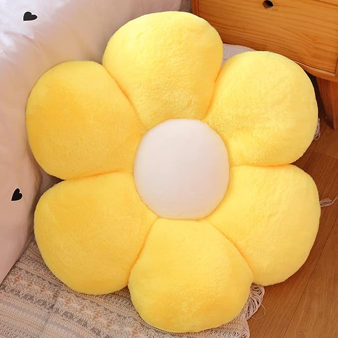 lannery Flower Plush Throw Pillows, Flower Floor Pillow Seating Cushion Toy for Reading, Room, Watching TV (11.8", Yellow-2)
