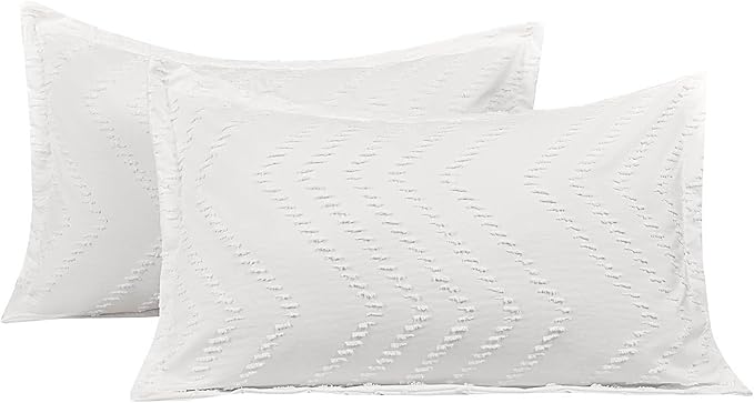 Nanko 2 Pack Standard Size Pillow Shams Set, White Boho Tufted Soft Microfiber Pillowcases，Modern Farmhouse Pillowshams for Men and Woman 20 x 26 Inch