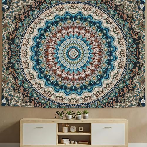 Motanber Boho Mandala Tapestry Wall Hanging Bohemian Medallion Tapestry Aesthetic Vintage Floral Hippie Indian Cool Small Tapestries for Bedroom Living Room Dorm Decor 60 x 44 Inch - color: Blue Beige, size: 60"L x 44"W