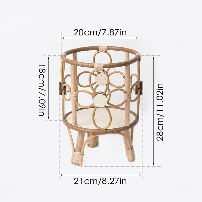 Rattan Plant Stand - 28x21x20cm, ABS Wood, Natural Brown, Hollow Stool Shelf, Pot Holder, Rustic Display Rack | Indoor Outdoor Boho Style Balcony Patio Living Room Decorative Flower Stand