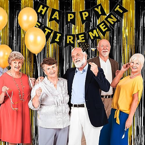 Black and Gold Party Streamers Decoration - GREATRIL Foil Fringe Backdrop for 2026 NYE/Anniversary/Farewell/Cocktail/Prom/EID/Birthdays - 3.2ft X 8.2ft - 2 Packs - color: Black Gold