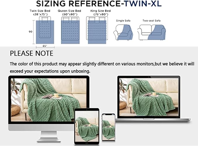 YUSOKI Twin XL Blanket Single Layer,Weight(3.1lb),370GMS-3D Stylish Design for Gift Home Decor (Sage Green,65"x90")
