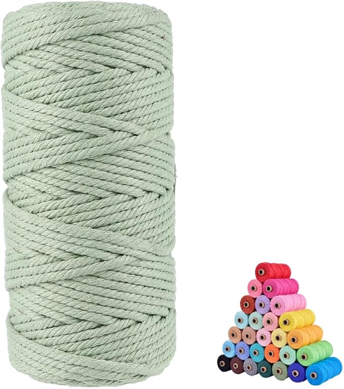flipped 100% Natural Macrame Cotton Cord,3mm x109 Yard Twine String Cord Colored Cotton Rope Craft Cord for DIY Crafts Knitting Plant Hangers Christmas Wedding Décor (Light Green&Sage, 3mm*109yards)