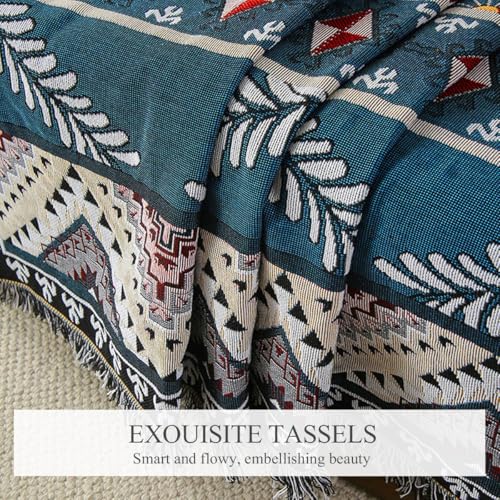 LumiSyne Double-Sided Cotton Woven Throw Blanket with Tassel Jungle Bohemian Style Tapestry Shawl Multi-Function Decorative Throws for Sofa Bed Armchair Camping Blanket Tablecloth Carpet 160x130cm - color: Fructification