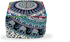 CRAFT KALA Indian Square Patchwork Traditional Pouf Cover Indian Living Room Poufs Cover Decorative Designer Ottoman Home Living Footstool Chair Ottoman Decor 22X22X14 inch, Green Deer Elephant