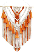 Boho Macrame Wall Hanging & Wall Decor, Cotton Handmade Tapestry with Tassel, Woven Macrame Wall Art for Decorating Bedroom Living Room Apartment Nursery (Orange)