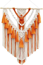 Boho Macrame Wall Hanging & Wall Decor, Cotton Handmade Tapestry with Tassel, Woven Macrame Wall Art for Decorating Bedroom Living Room Apartment Nursery (Orange)