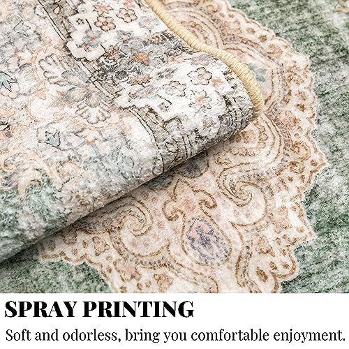 MUJOO Hallway Runner Rug 2'x8' Green Long Rug Runners Boho Machine Washable Non Slip Carpet for Entryway Kitchen Bathroom Bedside Retro Soft Low-Pile Blossom - color: Green, size: 2' x 8' (Rectangular)