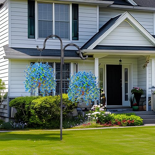 Artificial Fake Hanging Flowers Plants with Basket Spring Outdoor Decor,Faux Silk Flowers with Eucalyptus in Planter No Fade Flower in Basket for Farmhouse Home Garden Porch Patio Balcony(Blue) - color: Blue
