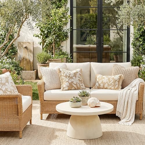 BlissBlush Throw Pillow Cover 20x20 Inch Indoor Outdoor, Jute-Look Floral Tufted Decorative Accent Pillow Case for Patio Sofa Couch Living Room, Cover Only - color: Jute Inspired, size: 20" x 20" (Pack of 1)