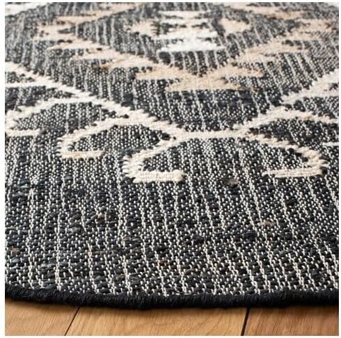SAFAVIEH Kilim Collection 3' Round Black/Ivory KLM762Z Handmade Flatweave Premium Jute Entryway Foyer Living Room Bedroom Kitchen Area Rug