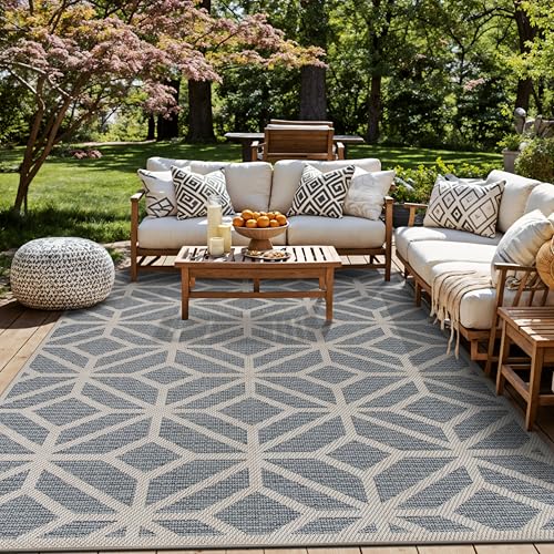 Rugshop Blue Contemporary Geometric Indoor/Outdoor Area Rug — Hose Washable for Living Room, Dining Room and Office, 9' x 12' - size: 8'8" x 12' (Rectangular)
