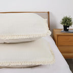 YINFUNG Quilted Euro Sham Ivory Set of 2 Muslin Cotton 26×26 European Pillow Cover Tassel Fringe Boho Decorative Textured Gauze Moroccan Soft Suqare for Bed Couch Sofa Cream