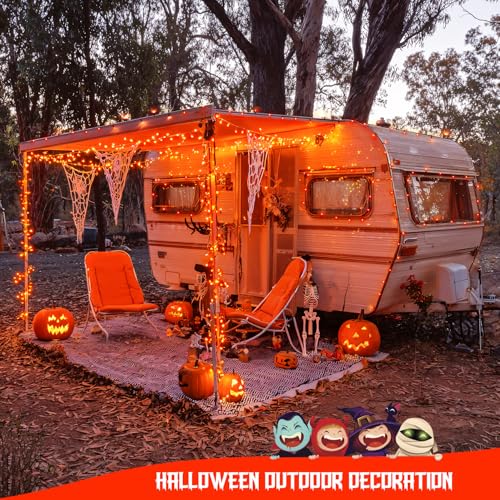 JMEXSUSS 600 LED Orange Solar Halloween Lights, 206.7 ft Solar String Lights Outdoor Waterproof, 8 Modes Orange String Light for Outside Tree Patio Bushes Halloween Decorations - color: Orange, size: 600LED*1