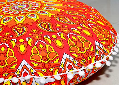 Large Round seat Floor Cushion Chair Ottoman Cover Pouf Pillow Meditation Floor Cushions for Adults Seating pouffe Ottoman Throw Covers Craft Room Furniture for Sitting Cover 22 Inches (Orange) - color: Orange