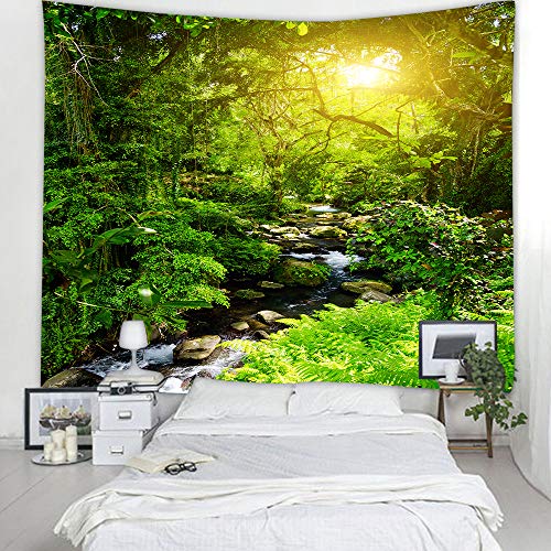 Llamazing Forest Tapestry - Home Decor Landscape for Living Room & Bedroom (Forest Creek, 60''L51''W) - color: Green Sun, size: 60"L x 51"W