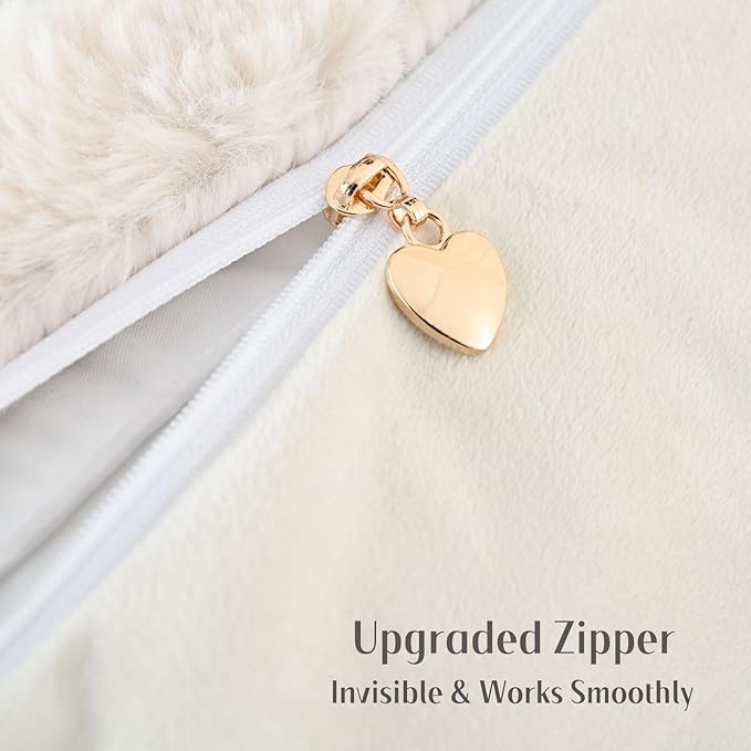 FUTEI Beige Decorative Throw Pillow Covers 26x26 Inch Set of 2, Square Soft Faux Rabbit Fur Thick Striped Euro Pillow Shams,Spring Home Decor for Couch Bed Living Room