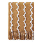 BOURINA Fluffy Chenille Knitted Fringe Throw Blanket Lightweight Soft Cozy for Bed Sofa Chair Throw Blankets, Dark Gold 50" x 60" - color: A-mustard, size: 50"×60"