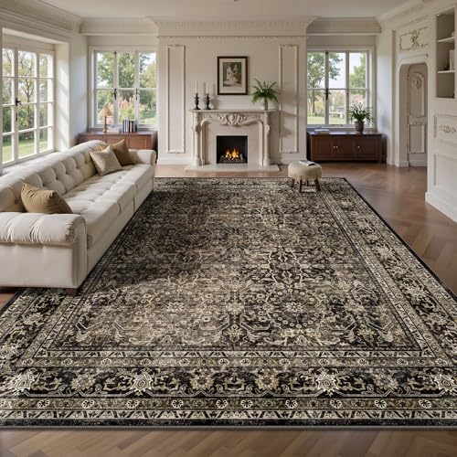 8x10 Area Rugs for Living Room - Washable Vintage Retro Large Rug, Soft Ultra Thin Non Slip Low Pile Traditional Distressed Boho Carpet for Bedroom Dining Room Home Office, Brown - color: C-vintage Brown, size: 8x10