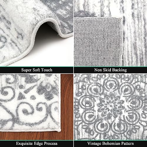 HEBE Area Rugs for Living Room 3'x5', Washable Non Slip Boho Entryway Rug, Soft Distressed Vintage Carpet for Bedroom, Dining Room, Kids Room, Nursery, Grey - color: Grey, size: 3' x 5' (Rectangular)