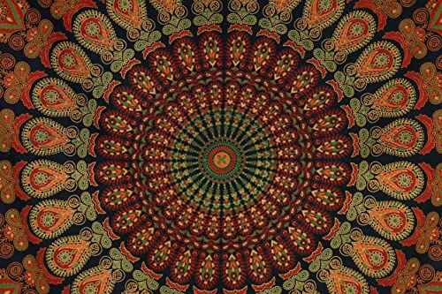 Bless International Handmade Indian hippie Bohemian Psychedelic Peacock Mandala Wall hanging College Dorm Beach Throws Table Cloth Bedding Tapestry (Golden Green, Twin(54x72Inches)(140x185cms)) - color: Golden Green, size: 72"L x 54"W