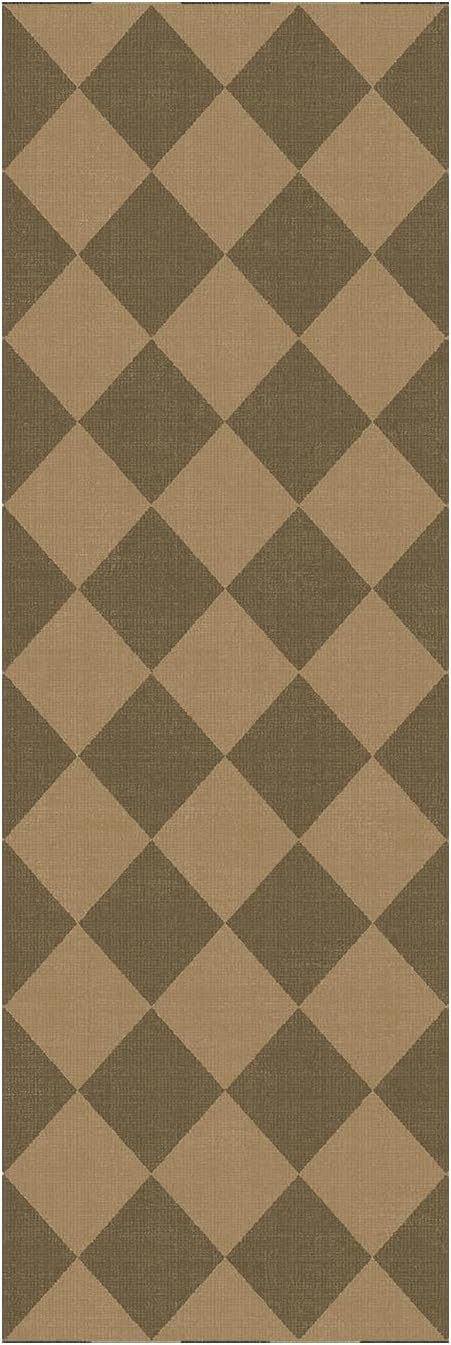 Lessymo Checkered Runner Rug 2x6 for Hallway, Washable Kitchen Runners Non Slip Easy Jute Entryway Rug, Farmhouse Geometric Indoor Carpet Outdoor Rugs for Patio Backyard Porch, Diamond Brown/Beige
